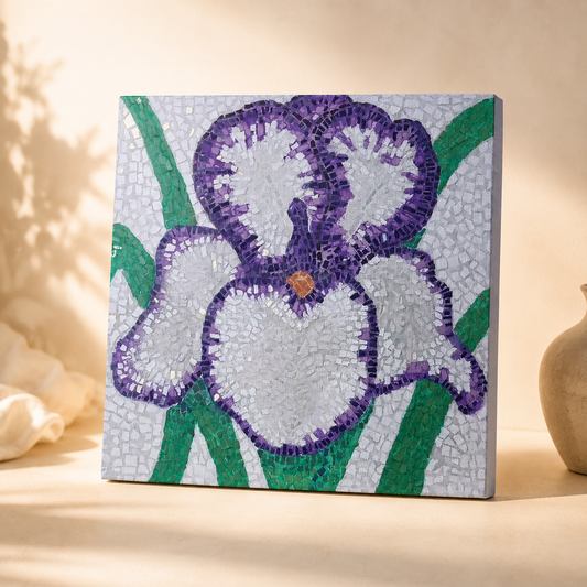 Violetta Iris Canvas | Floral Mosaic Wall Art for Quiet Strength & Resilience