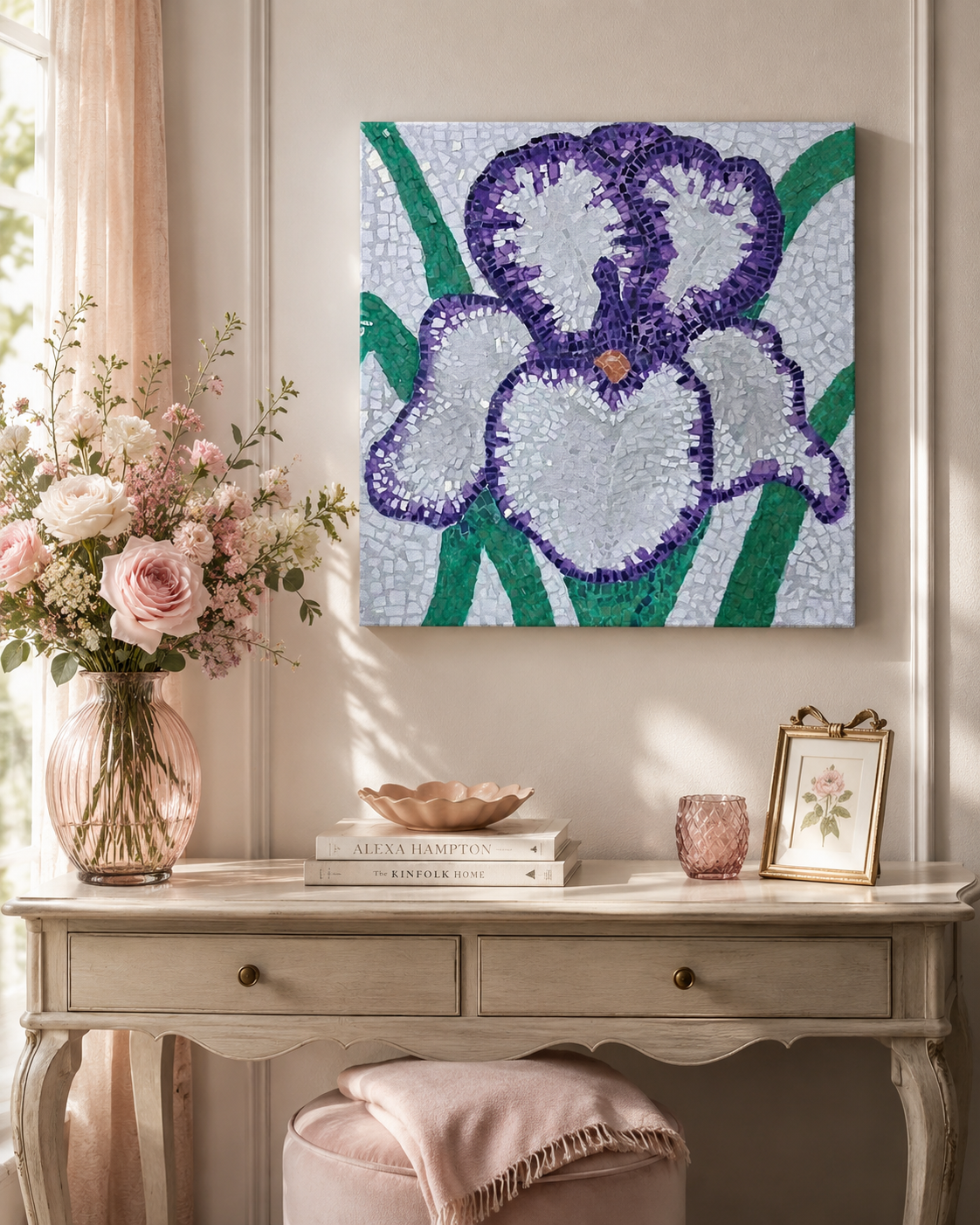 Violetta Iris Canvas | Floral Mosaic Wall Art for Quiet Strength & Resilience