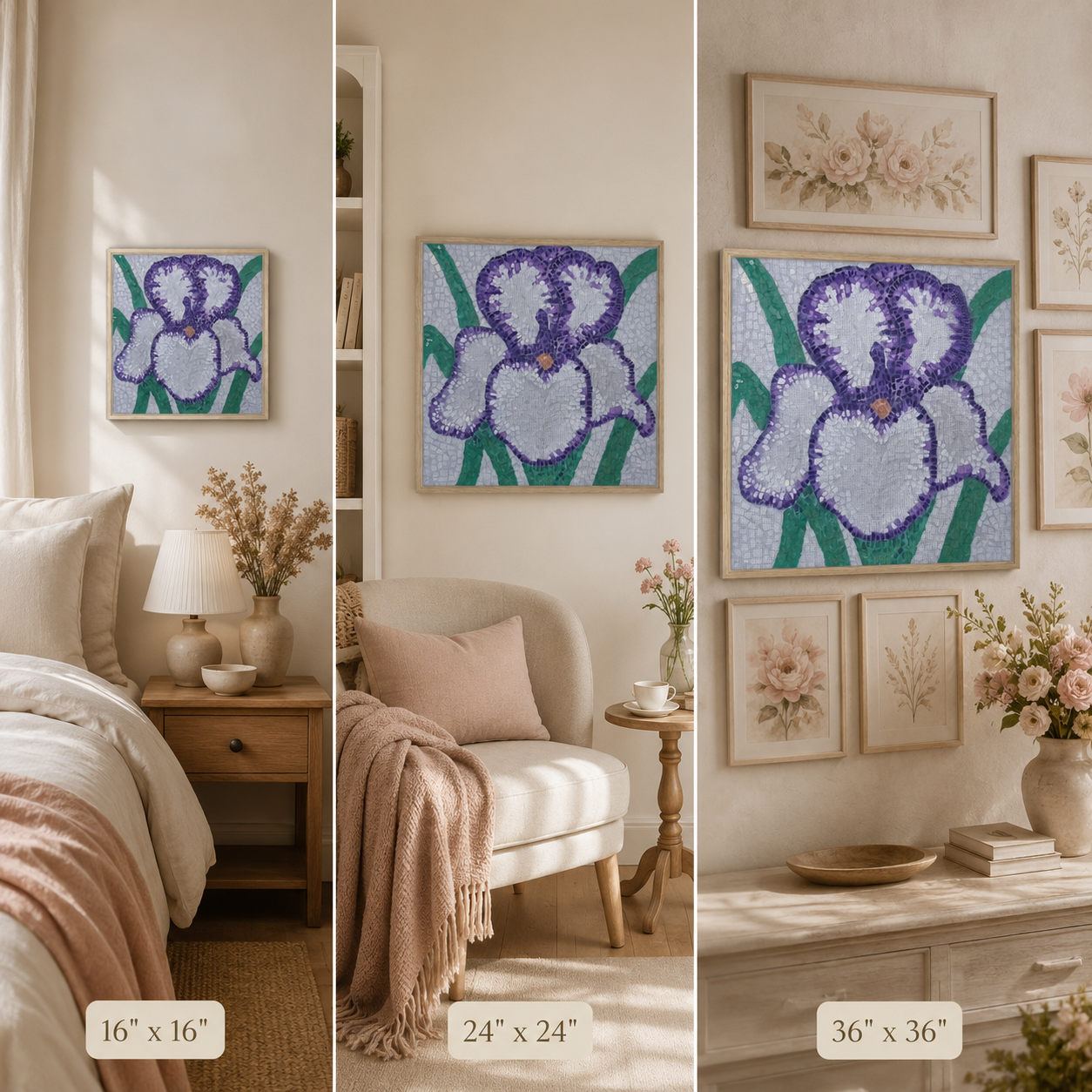 Violetta Iris Framed Canvas | Floral Mosaic Wall Art