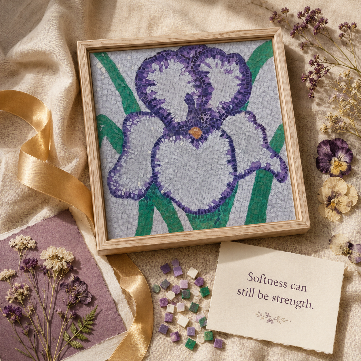 Violetta Iris Framed Canvas | Floral Mosaic Wall Art
