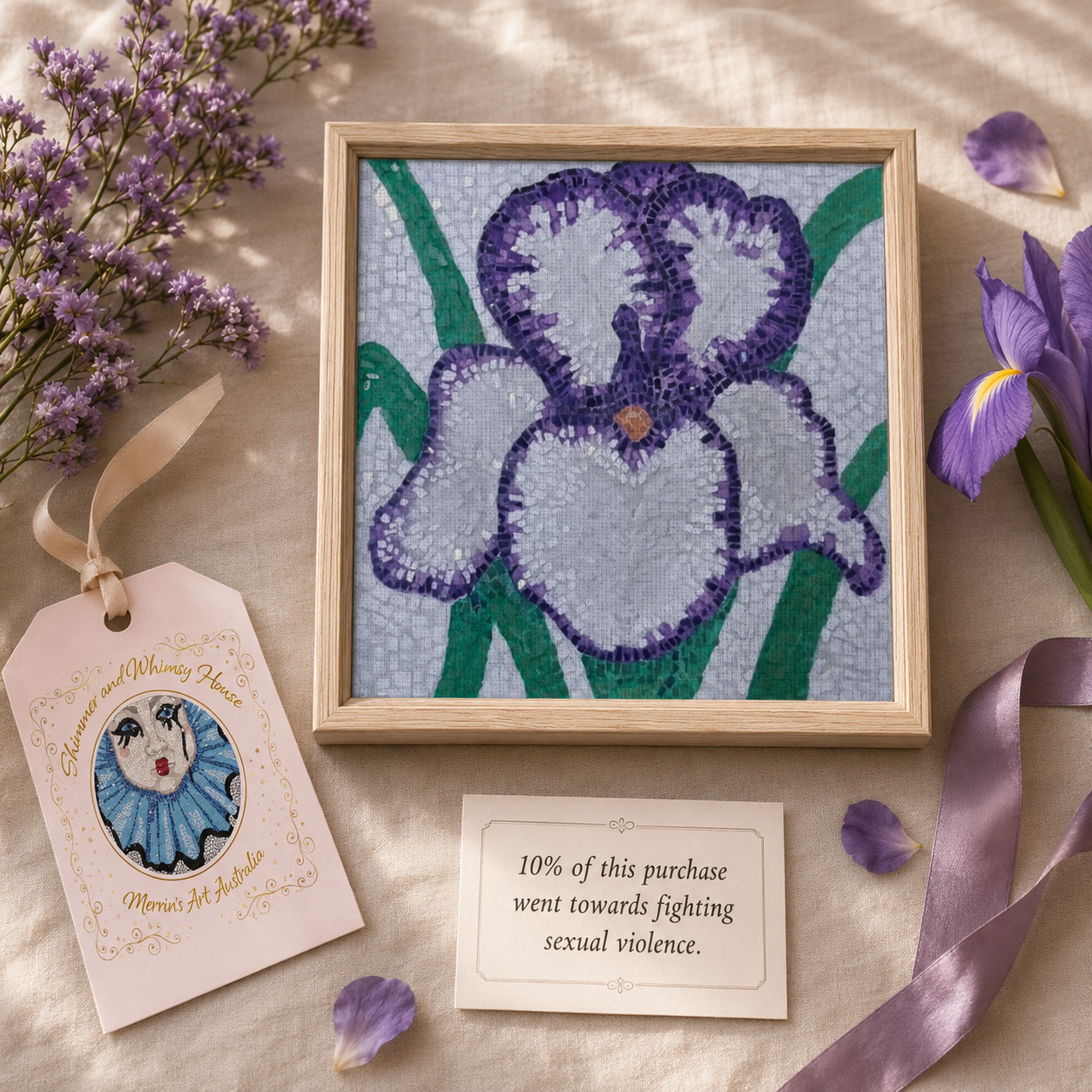 Violetta Iris Framed Canvas | Floral Mosaic Wall Art