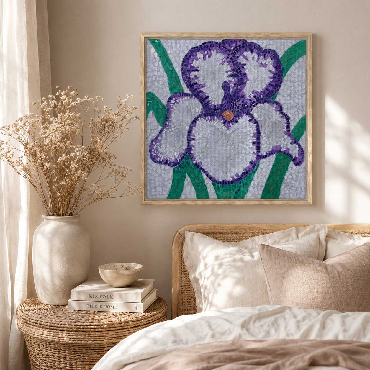Violetta Iris Framed Canvas | Floral Mosaic Wall Art