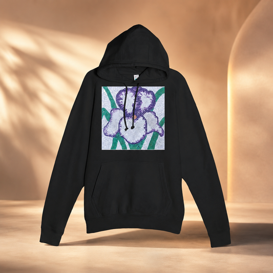 Violetta Iris Hoodie | Floral Mosaic Wearable Art Hoodie