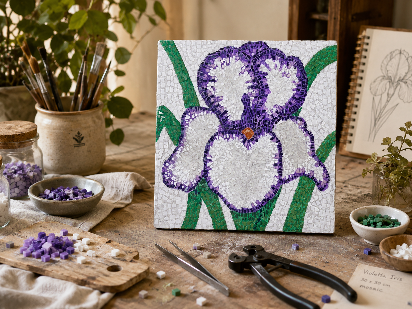 Violetta Large Iris Mosaic Original Artwork