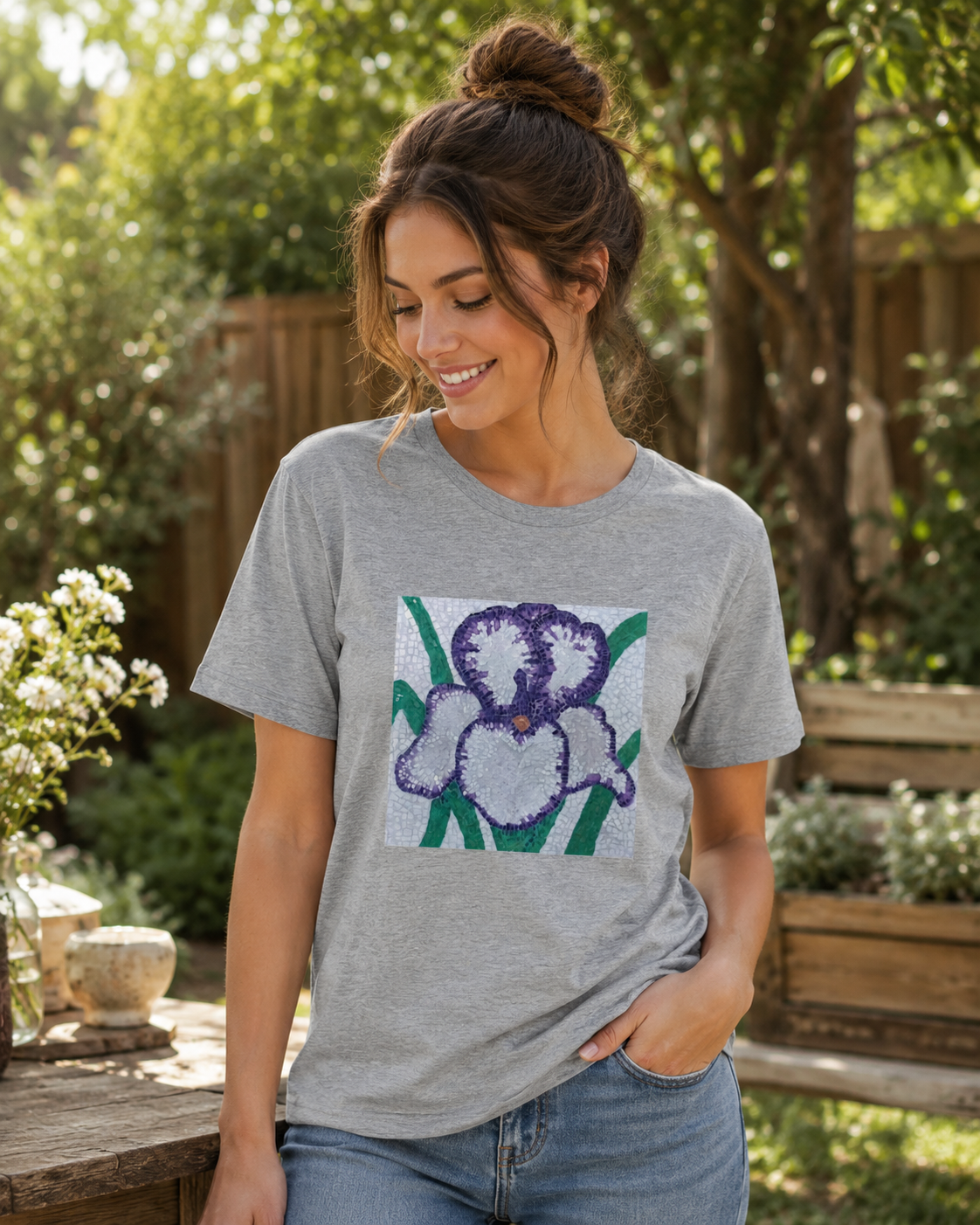 Violetta Iris Classic Tee | Mosaic Art T-Shirt for Quiet Strength & Resilience