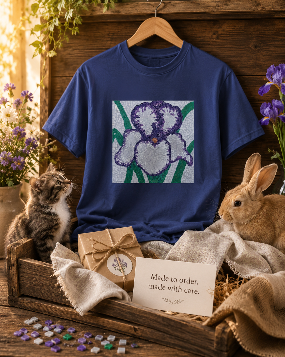 Violetta Iris Classic Tee | Mosaic Art T-Shirt for Quiet Strength & Resilience
