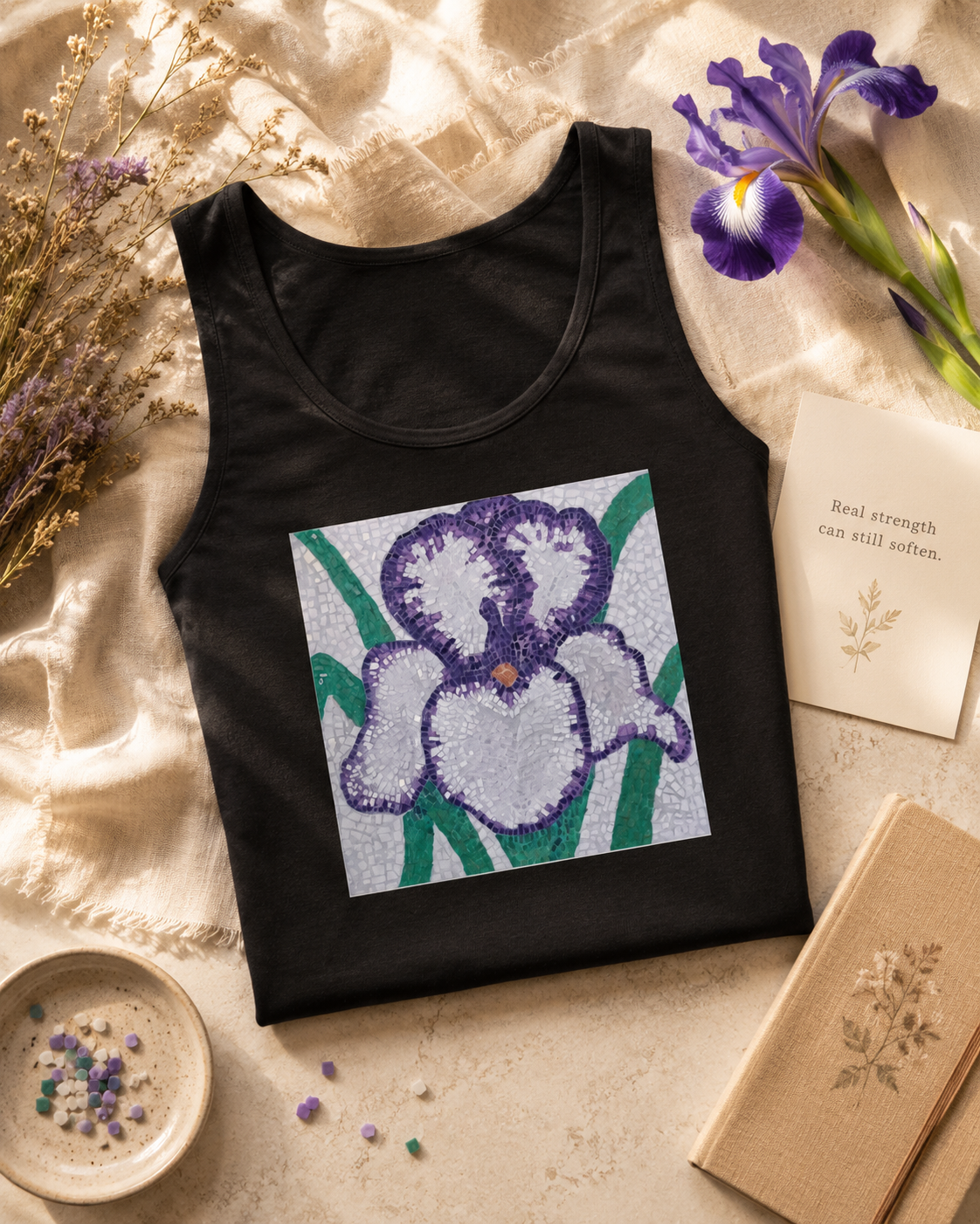 Violetta Iris Tank | Floral Mosaic Art Tank Top for Quiet Strength & Resilience