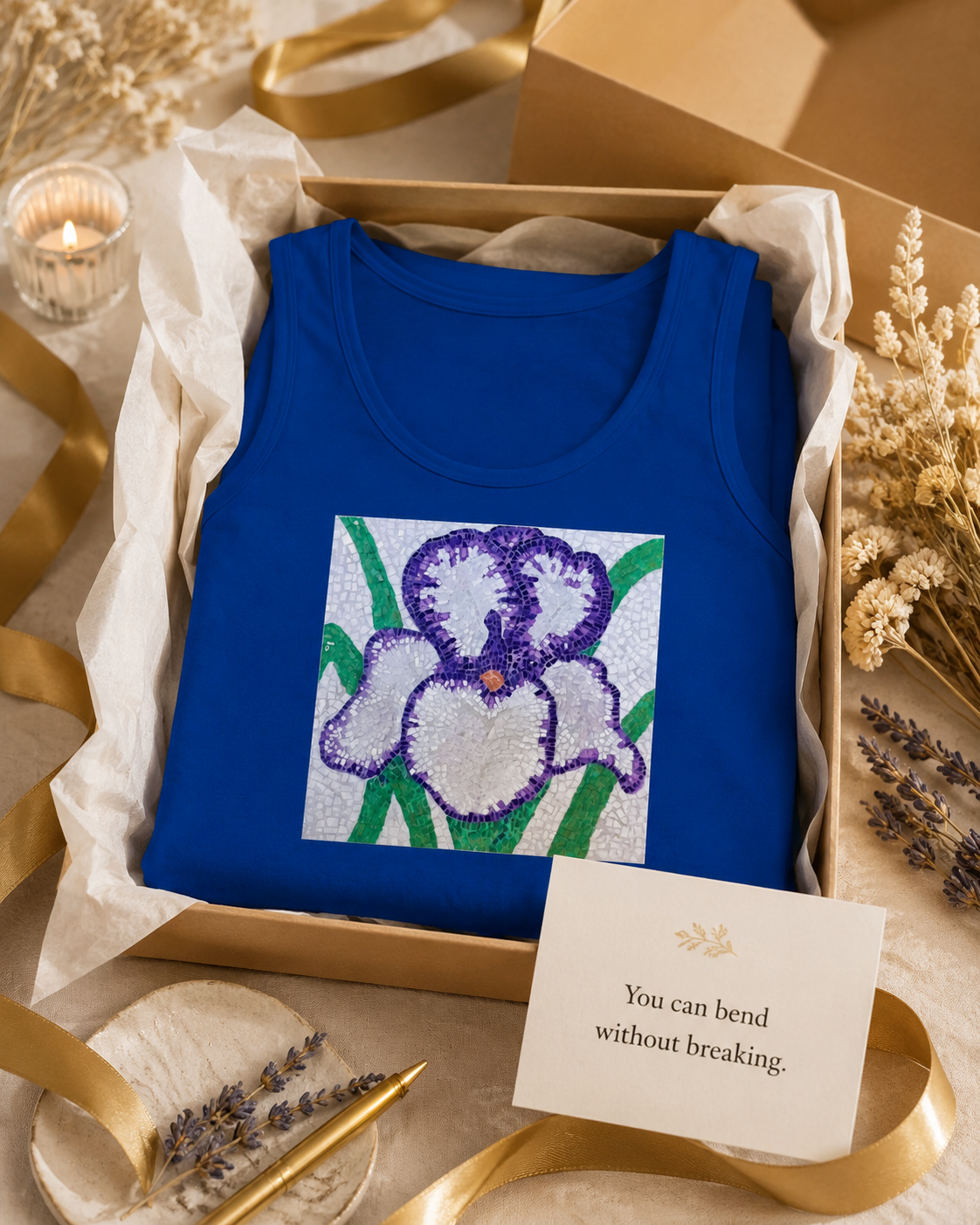 Violetta Iris Tank | Floral Mosaic Art Tank Top for Quiet Strength & Resilience