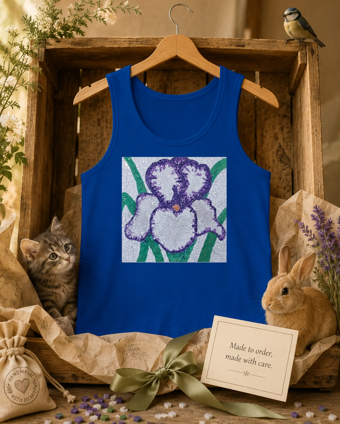Violetta Iris Tank | Floral Mosaic Art Tank Top for Quiet Strength & Resilience