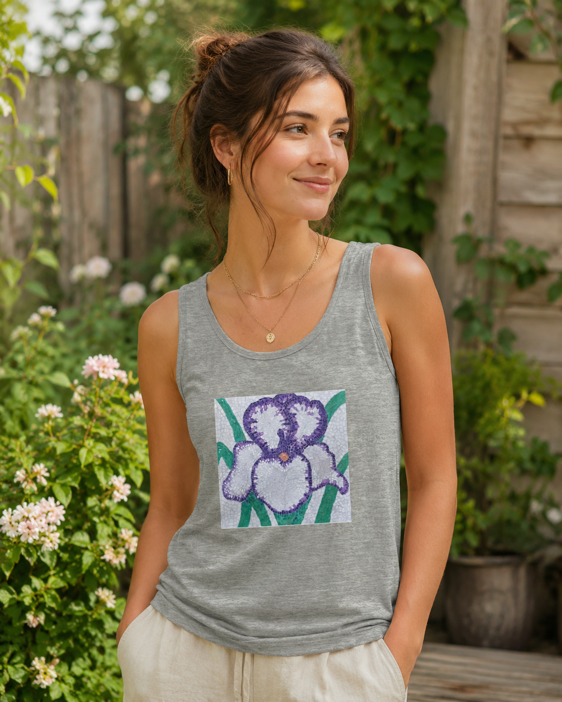 Violetta Iris Tank | Floral Mosaic Art Tank Top for Quiet Strength & Resilience