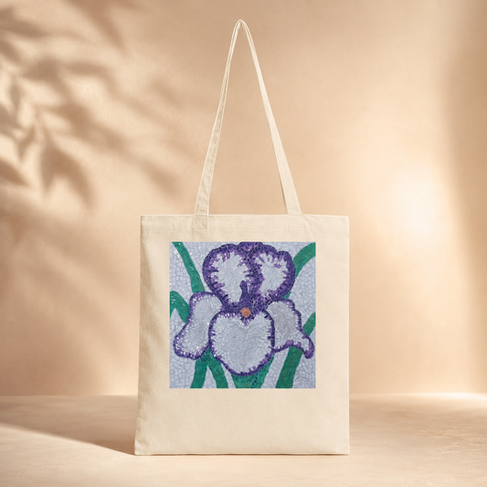 Violetta Iris Tote Bag — Floral Mosaic Art Tote