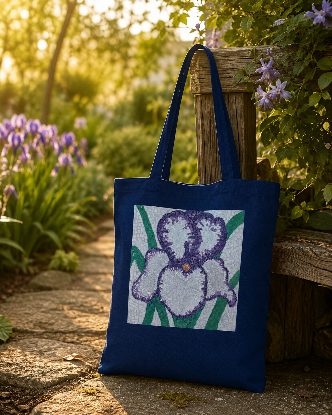 Violetta Iris Tote Bag — Floral Mosaic Art Tote