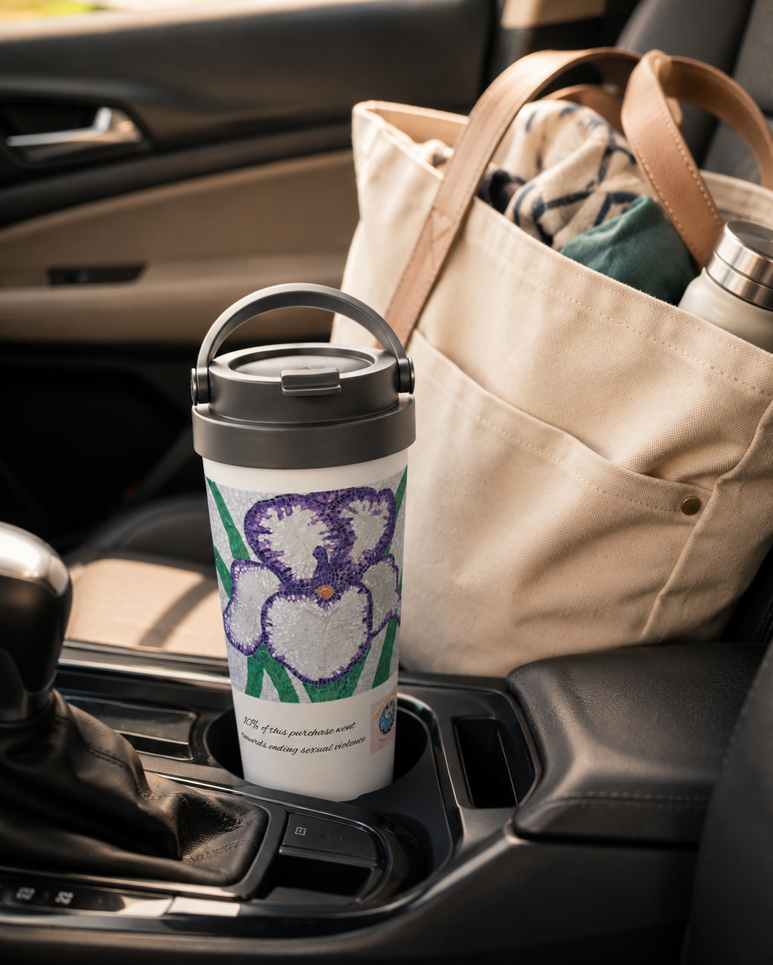Violetta Iris Flower Mosaic Travel Mug | 15oz Stainless Steel Mug