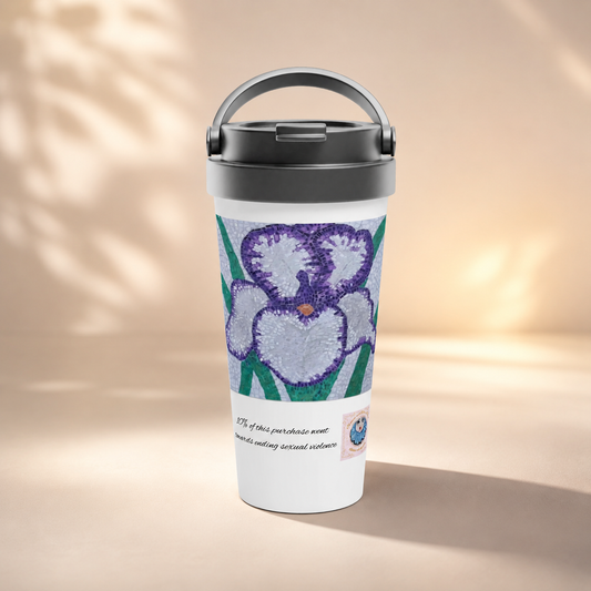 Violetta Iris Flower Mosaic Travel Mug | 15oz Stainless Steel Mug