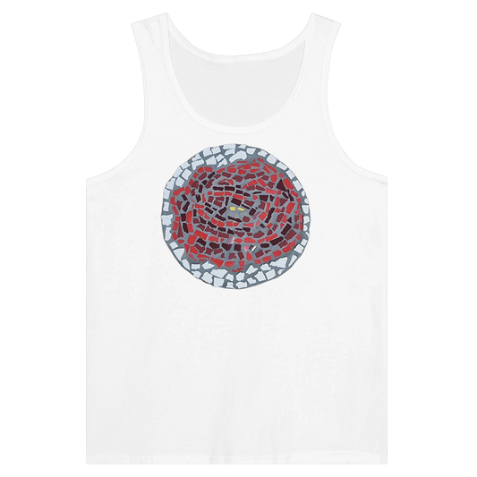 white tank top with rose coaster mosaic design made in Sebastopol Victoria 