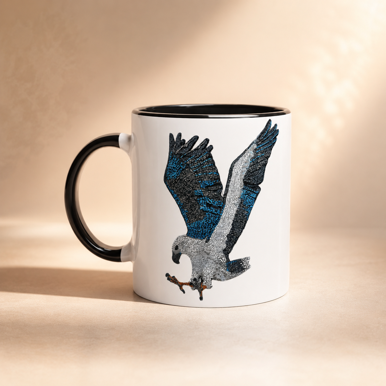 White 11oz Ceramic Mug with Color Inside | "Willow" the White-bellied Sea Eagle Mosaic
