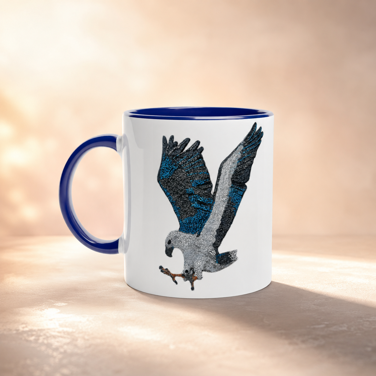 White 11oz Ceramic Mug with Color Inside | "Willow" the White-bellied Sea Eagle Mosaic