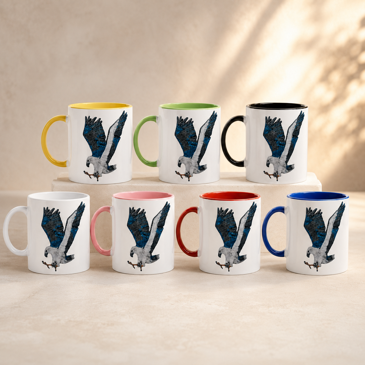 White 11oz Ceramic Mug with Color Inside | "Willow" the White-bellied Sea Eagle Mosaic