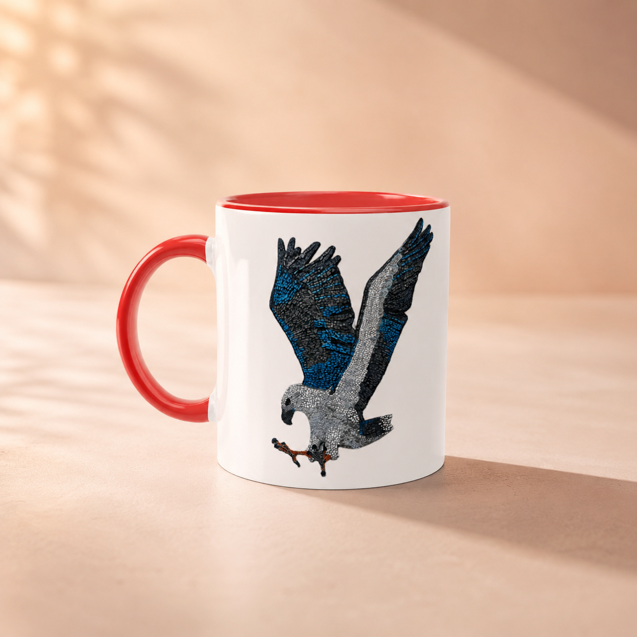 White 11oz Ceramic Mug with Color Inside | "Willow" the White-bellied Sea Eagle Mosaic