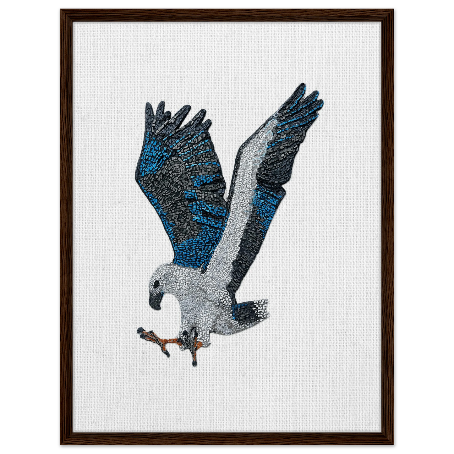 willow the white-bellied sea eagle mosaic printed on dark brown wood framed canvas 