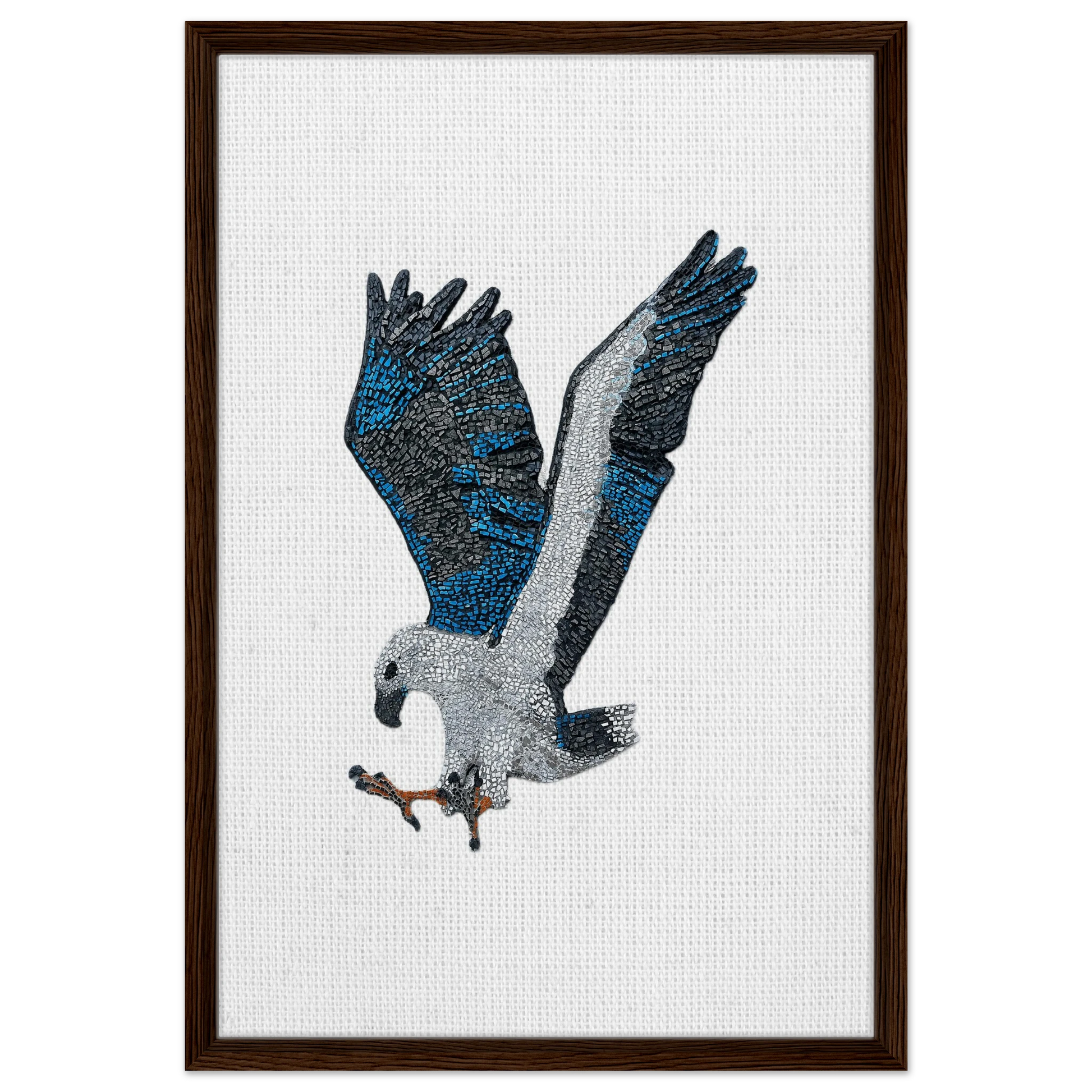 willow the white-bellied sea eagle mosaic printed on dark brown wood framed canvas 