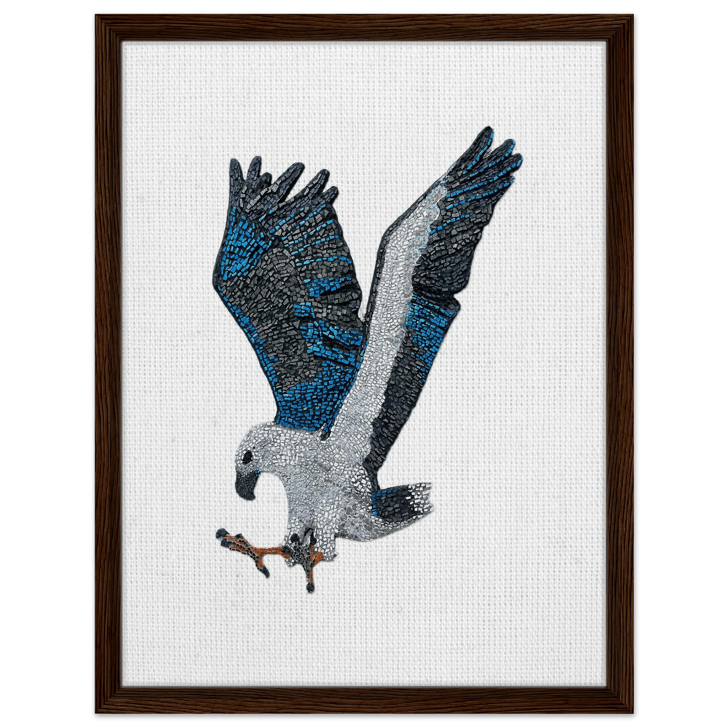 willow the white-bellied sea eagle mosaic printed on dark brown wood framed canvas 