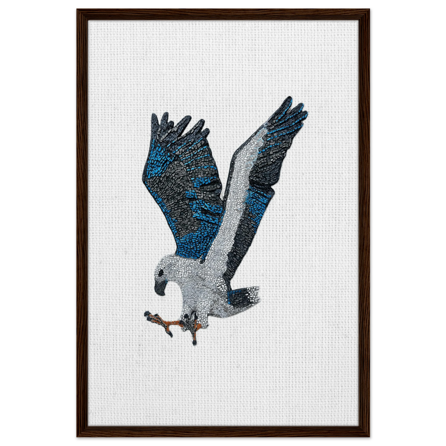 willow the white-bellied sea eagle mosaic printed on dark brown wood framed canvas 