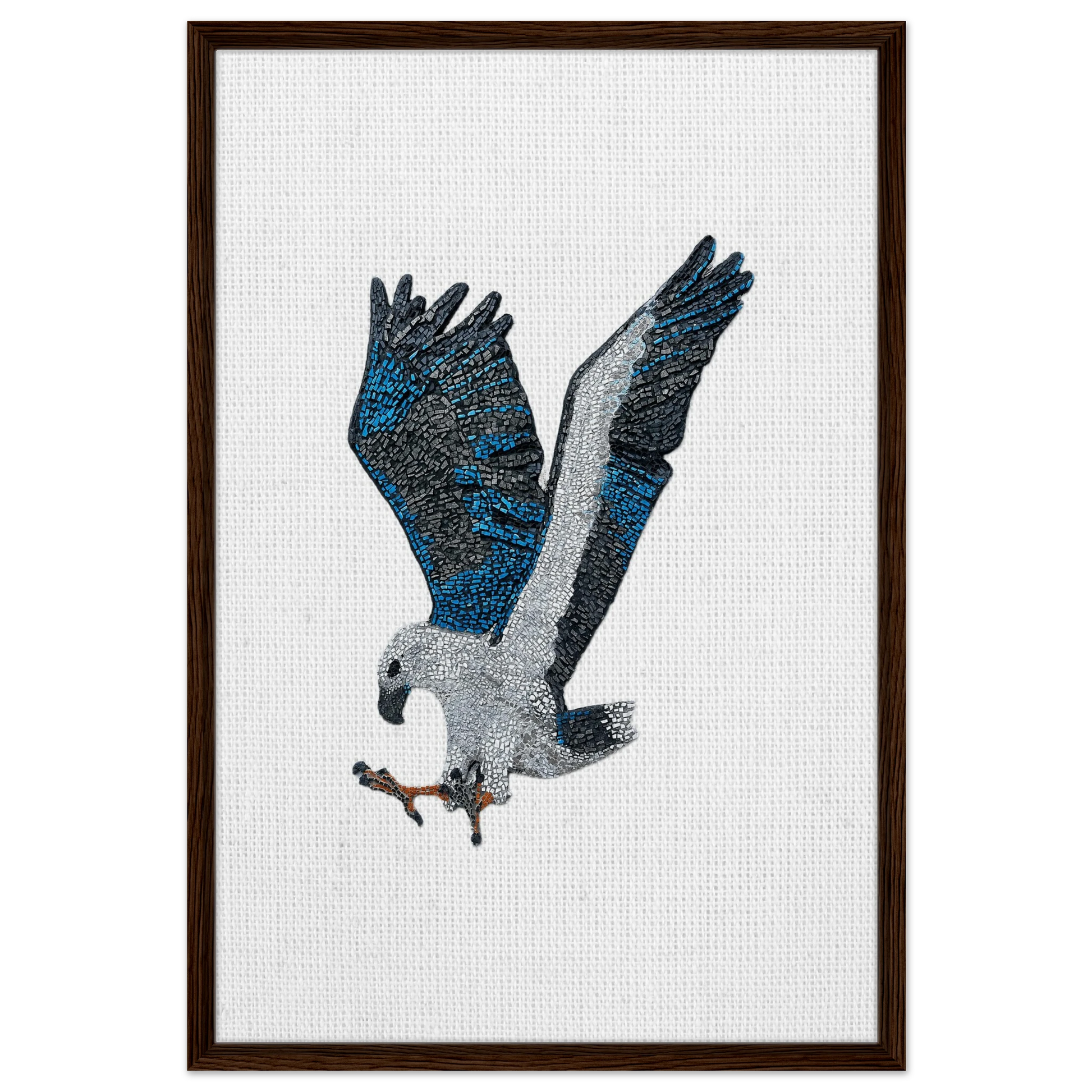 willow the white-bellied sea eagle mosaic printed on dark brown wood framed canvas 