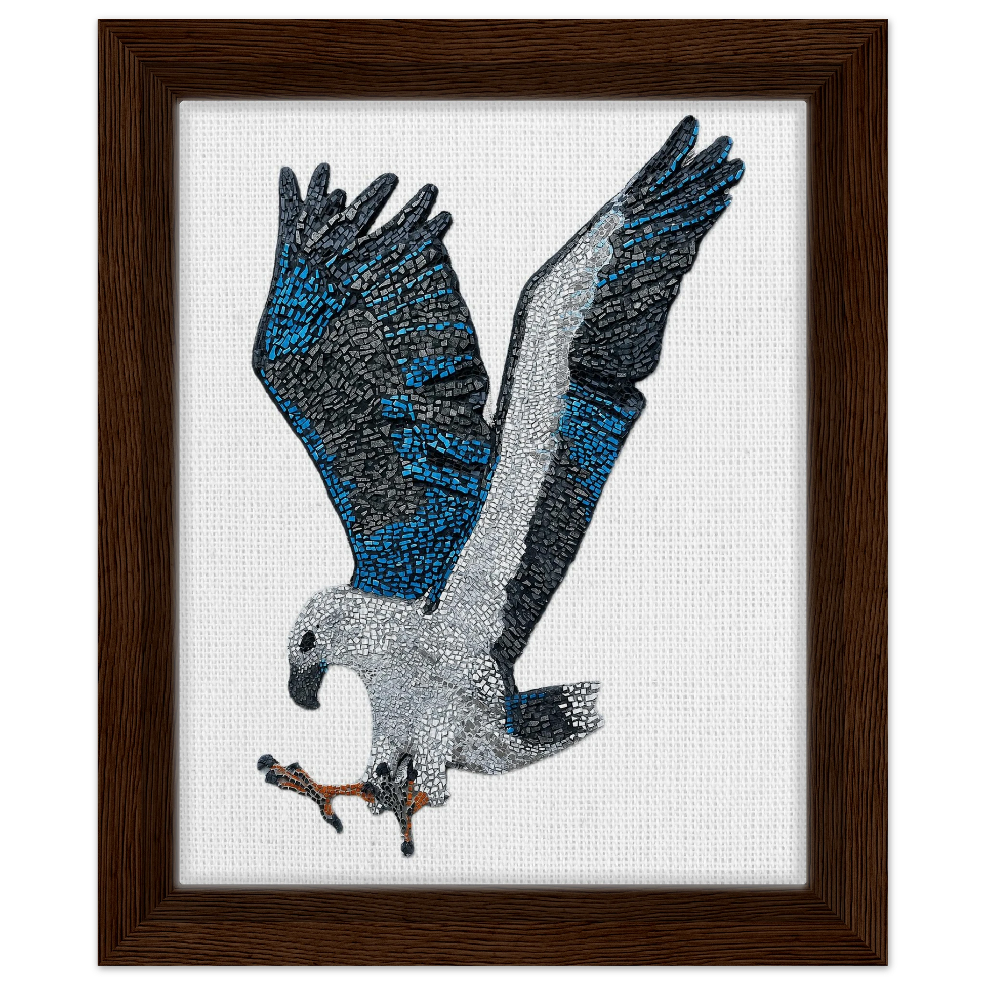 willow the white-bellied sea eagle mosaic printed on dark brown wooden framed canvas