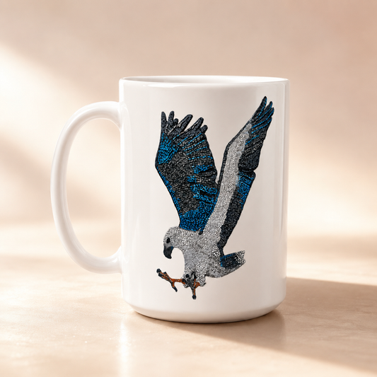 White 15oz Ceramic Mug | "Willow" the White-bellied Sea Eagle Mosaic