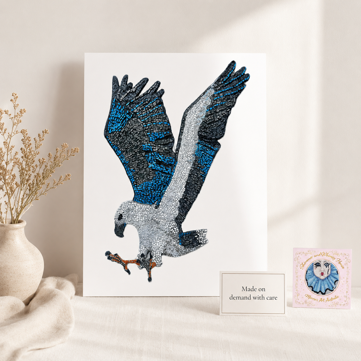 willow the white-bellied sea eagle mosaic printed on premium poster paper australiana art