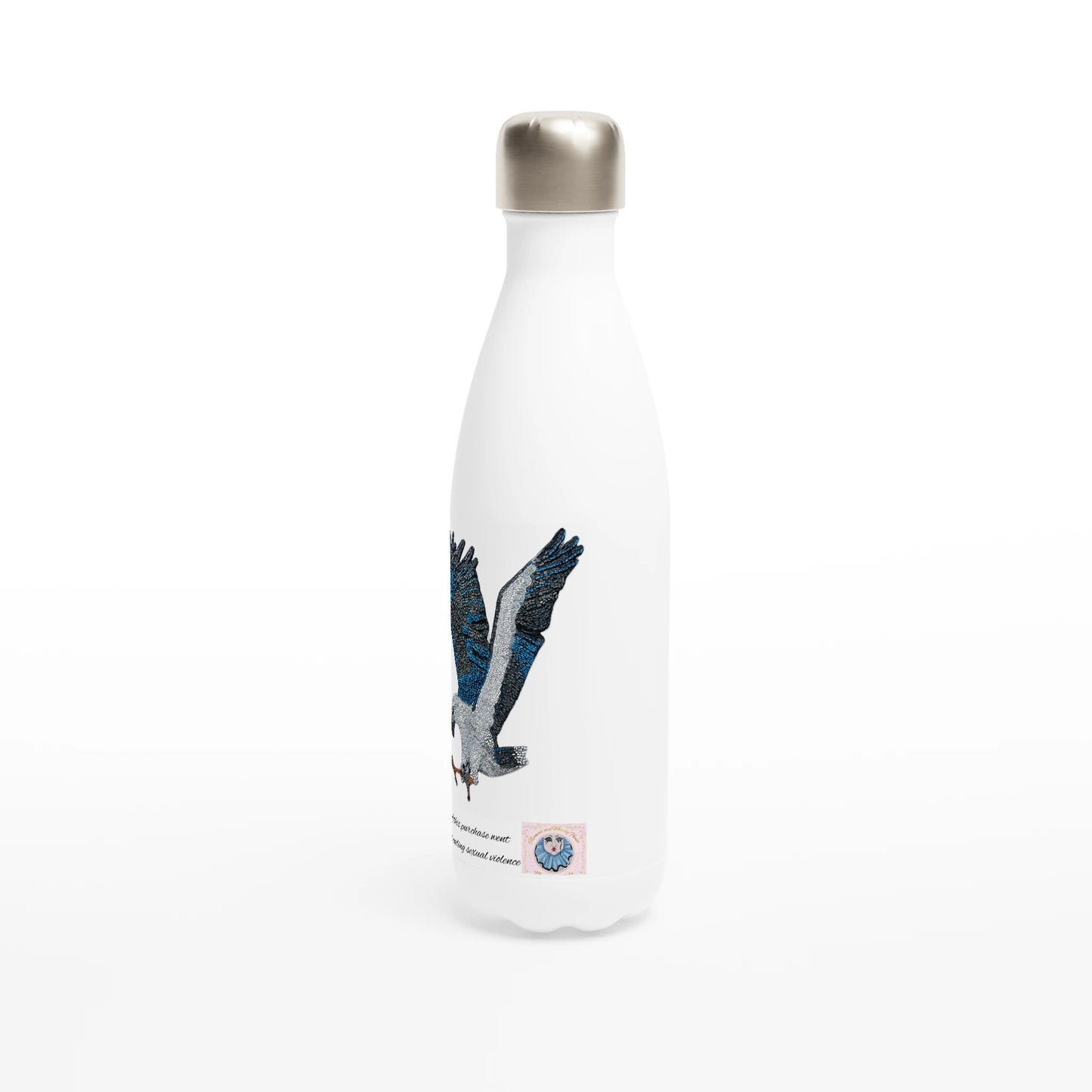 Willow White-bellied Sea Eagle stainless steel water bottle facing left