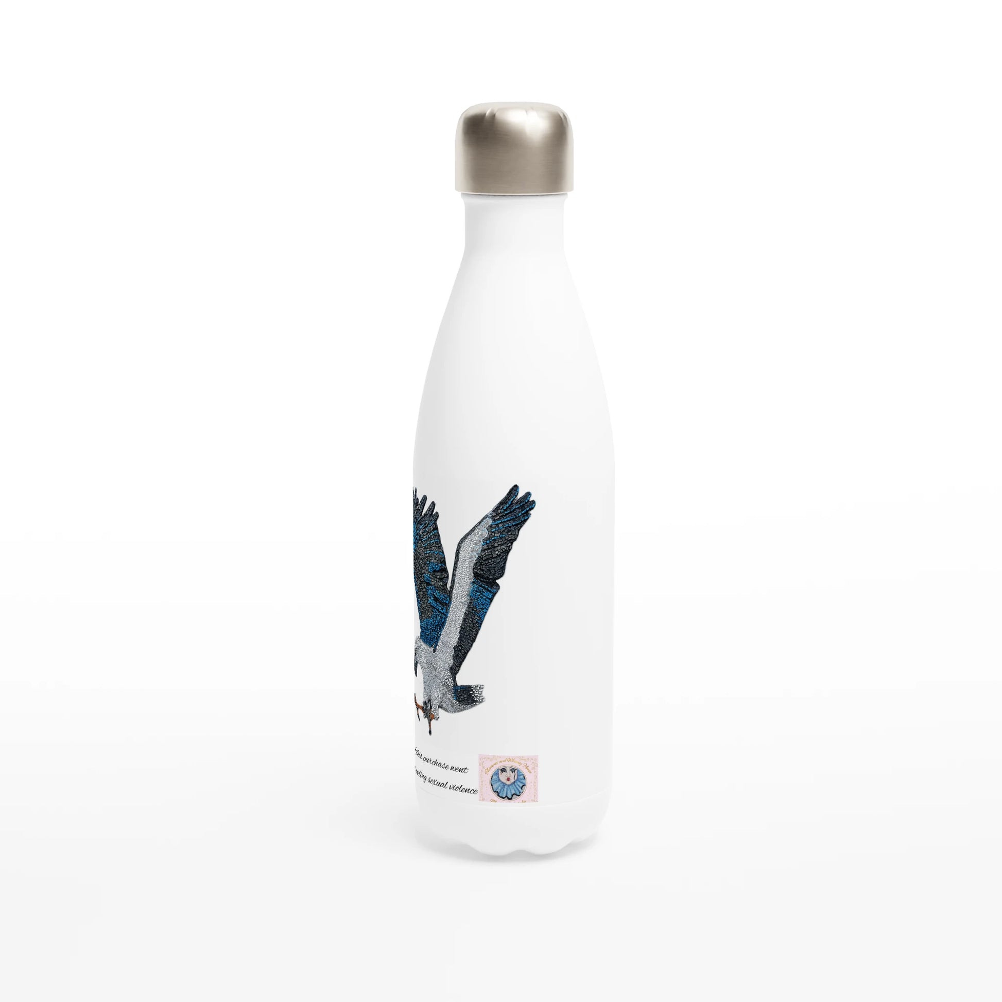 Willow White-bellied Sea Eagle stainless steel water bottle facing left