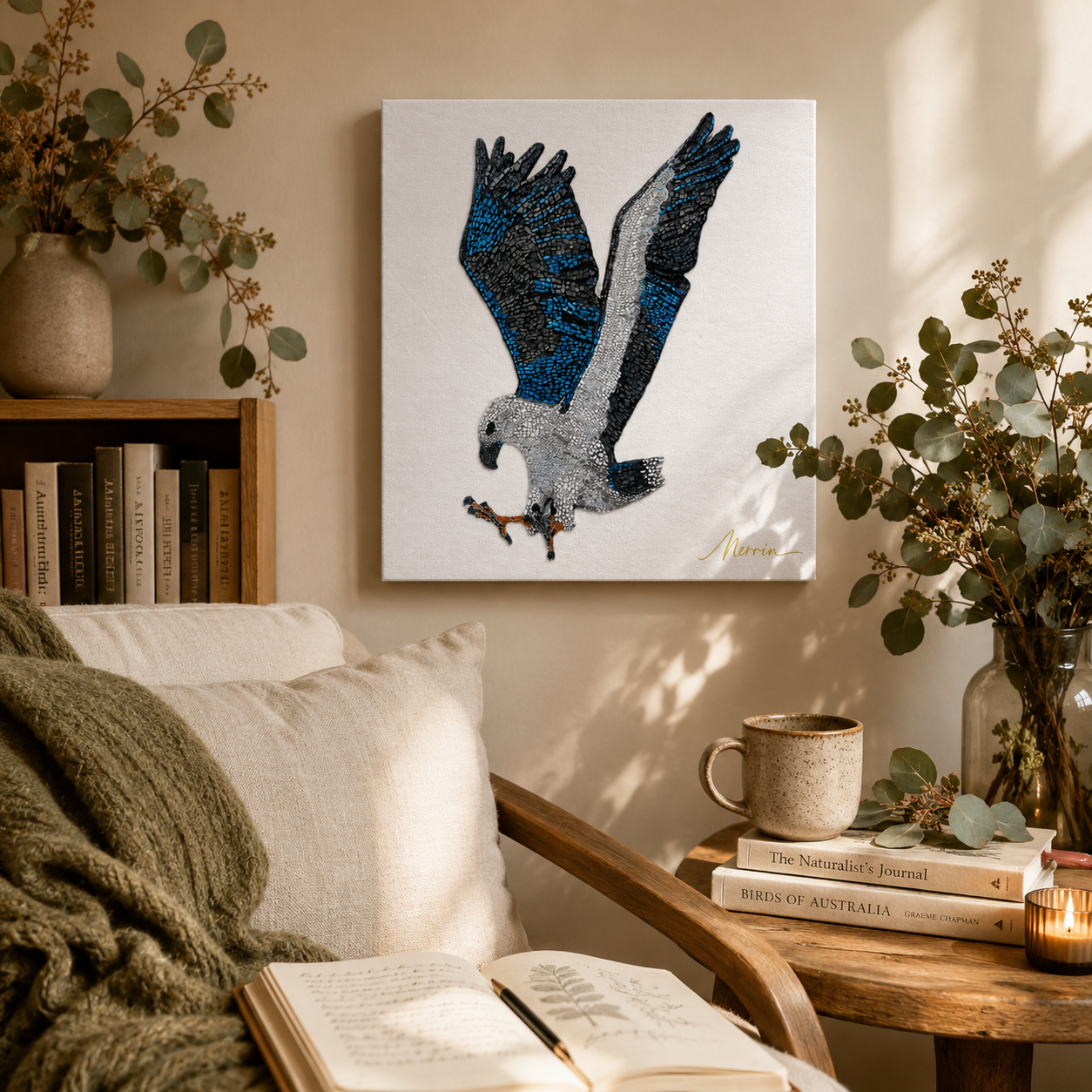 Willow the white-bellied sea eagle mosaic printed on canvas 