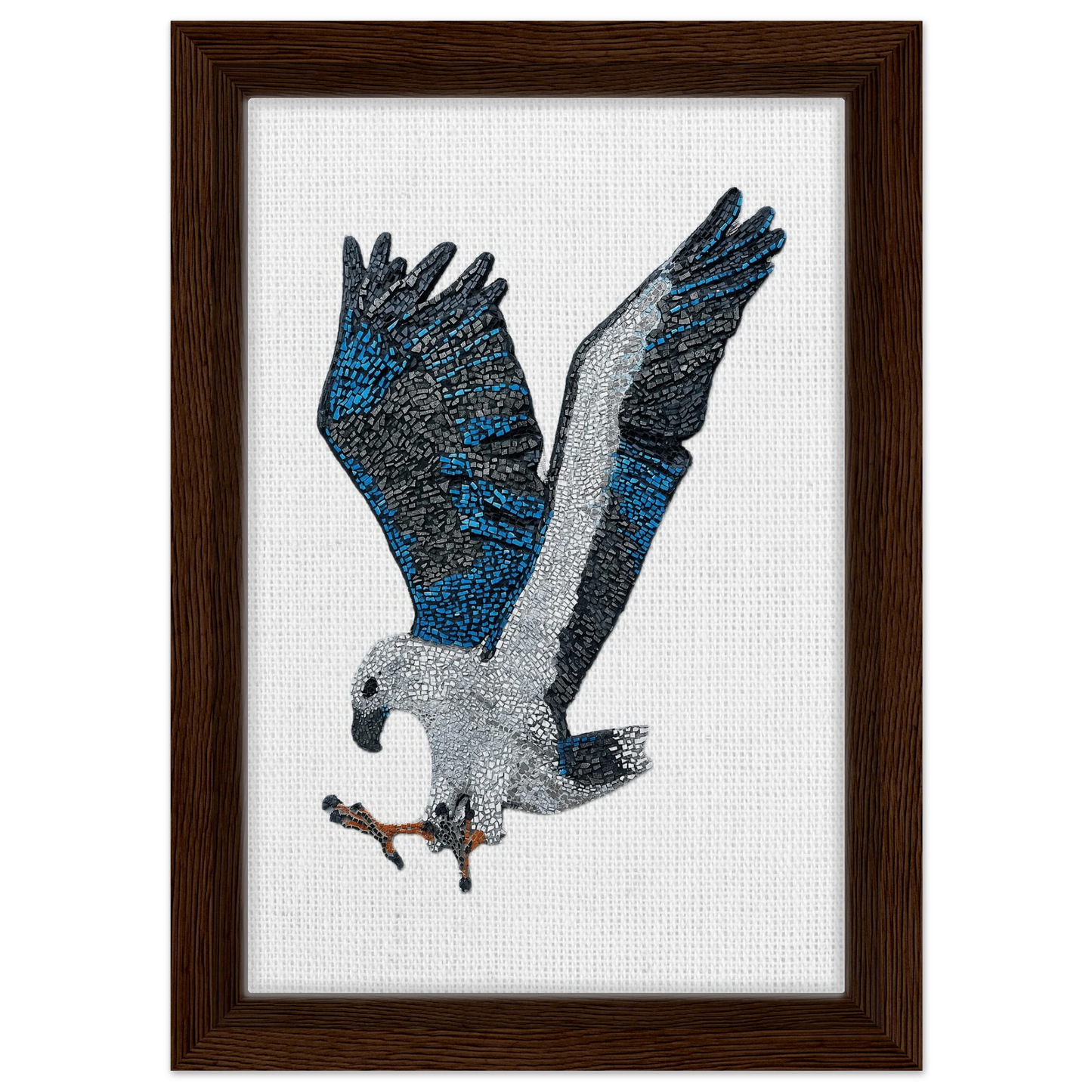 willow the white-bellied sea eagle mosaic printed on dark brown wooden framed canvas