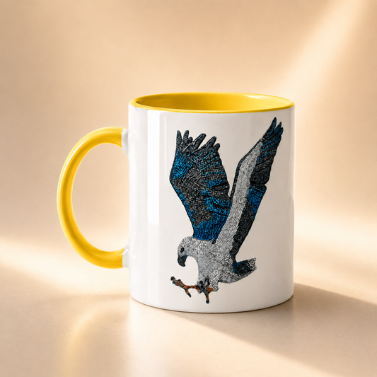White 11oz Ceramic Mug with Color Inside | "Willow" the White-bellied Sea Eagle Mosaic