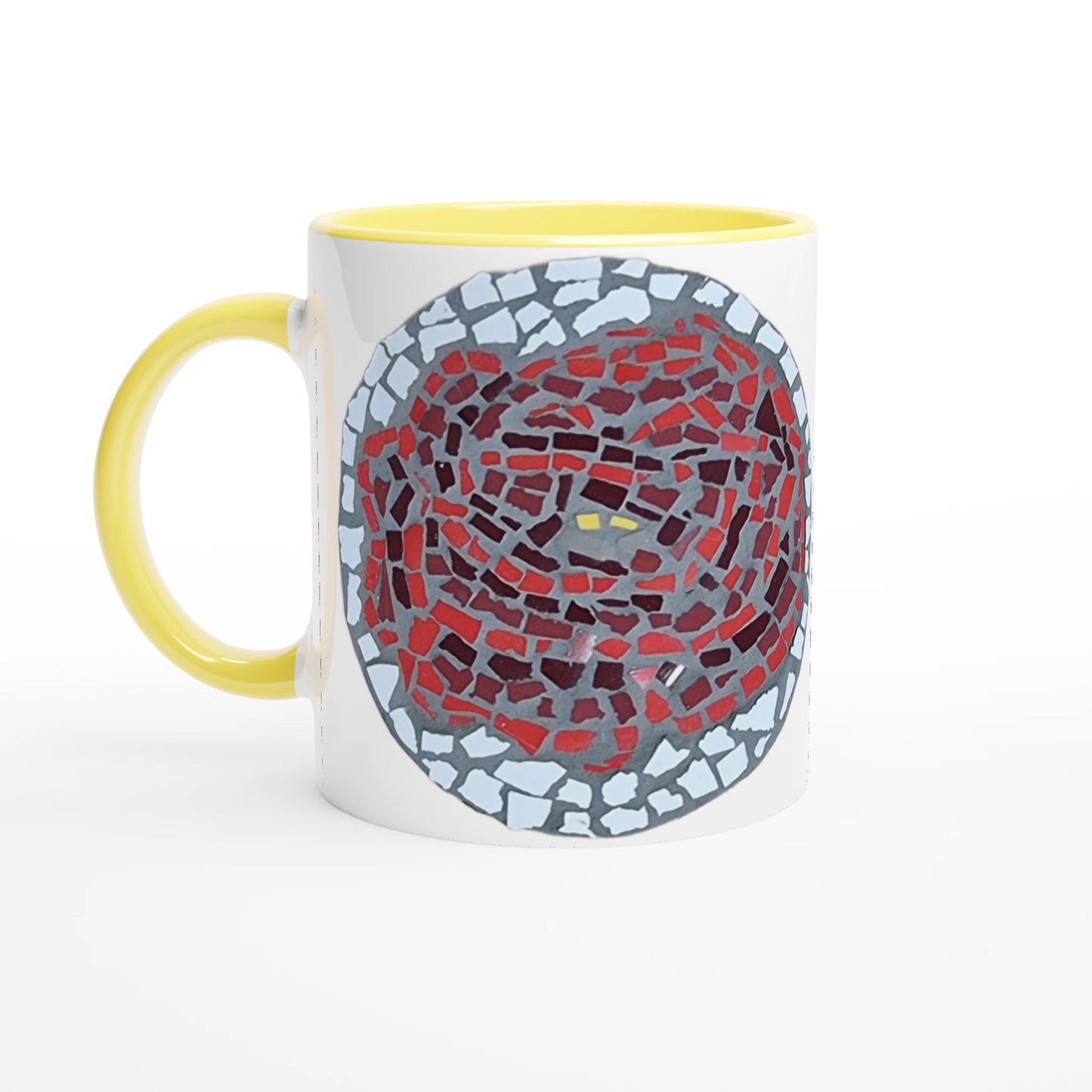 yellow rimmed mug with rose coaster mosaic design made in Sebastopol Victoria 